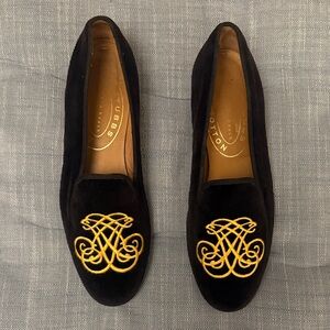 Stubbs & Wootton Black Velvet Loafers with Celtic Knot